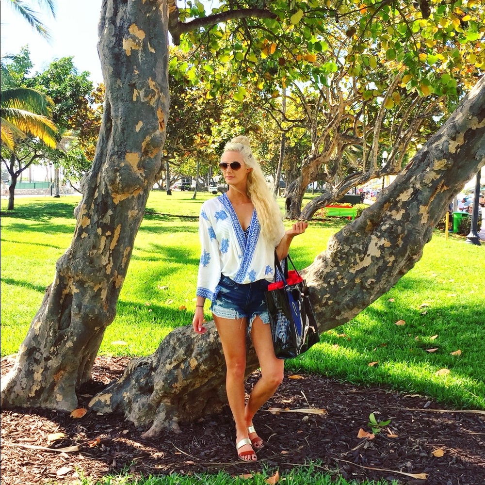 White and blue blouse